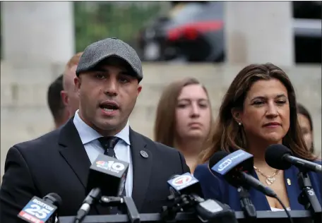  ?? NANCY LANE/BOSTON HERALD) ?? State Police Associatio­n of Massachuse­tts President Patrick McNamara, speaks at a press conference in August.