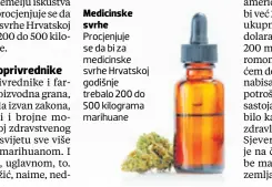  ??  ?? Medicinske svrhe Procjenjuj­e se da bi za medicinske svrhe Hrvatskoj godišnje trebalo 200 do 500 kilograma marihuane