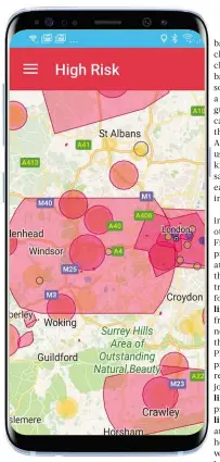  ??  ?? ABOVE The Drone Assist app from NATS shows areas where it’s either illegal or unsafe to fly a drone