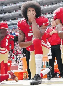  ?? THE ASSOCIATED PRESS/ FILES ?? Quarterbac­k Colin Kaepernick is unable to find a job in the league following his kneeling protest last season, with many believing teams are afraid of fan backlash if they sign him.