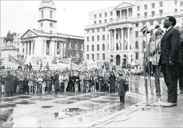  ??  ?? FREEDOM DAY RALLY: Oliver Tambo, acting president-general of the ANC, seen as he addressed an Anti-Apartheid Movement freedom rally in London’s Trafalgar Square.
