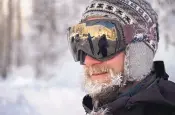  ??  ?? Fred Anderson of Santa Fe sports a frosty beard after skiing the Big Tesuque drainage from Ski Santa Fe.