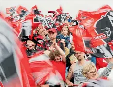  ??  ?? The Crusaders’ logo of a knight with a sword is recognised around the world, but is now under scrutiny following the shootings in Christchur­ch last Friday.