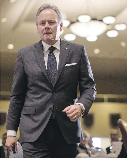  ?? CHRIS YOUNG/THE CANADIAN PRESS ?? Bank of Canada governor Stephen Poloz will need to remain in “intense data-dependent mode” when he makes interest rate decisions while growth is projected to moderate in 2018.