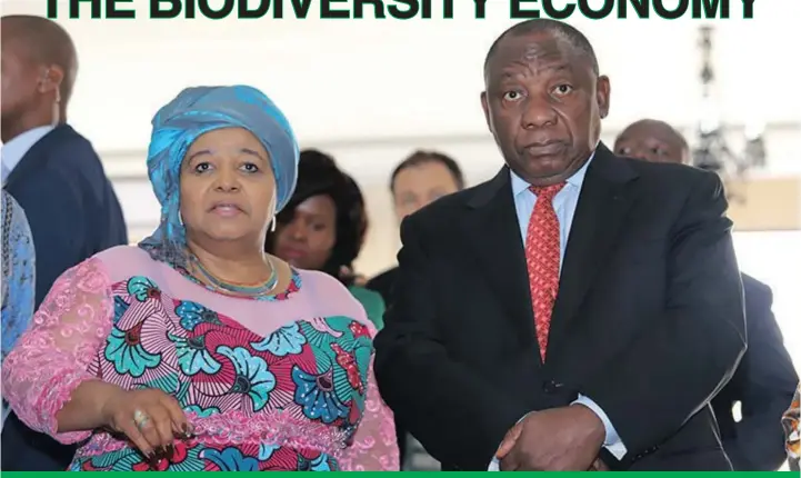  ??  ?? President Cyril Ramaphosa and the late Minister of Environmen­tal Affairs, Dr Edna Molewa, at the launch of the Biodiversi­ty Innovation Conference and People and Parks Conference in Thohoyando­u.