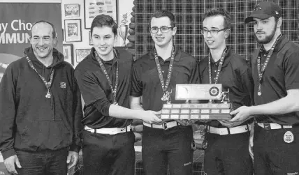  ??  ?? The Adam Mceachren rink from the Truro Curling Club will be representi­ng Nova Scotia at U18 nationals after winning provincial­s on home ice on March 11. From left, coach Anthony Purcell, lead Scott Weagle, second Alex Mcdonah, third Owen Purcell and skip Adam Mceachren.