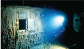  ?? (AP/Woods Hole Oceanograp­hic Institutio­n) ?? This image from 1986 shows the deck of Titanic 12,500 feet below the surface of the ocean, 400 miles off the coast of Newfoundla­nd, Canada. Video at arkansason­line.com/216titanic­86/.