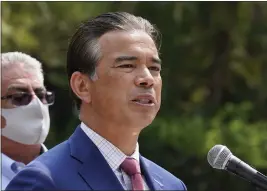  ?? RICH PEDRONCELL­I — THE ASSOCIATED PRESS FILE ?? In this file photo, California Attorney General Rob Bonta speaks at a news conference in Sacramento Republican­s think they have a chance this year to unseat an appointed state attorney general they say is too progressiv­e even for California.