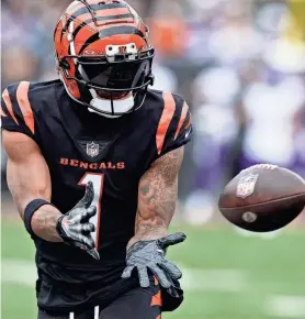  ?? JAY LAPRETE/AP FILE ?? Bengals wide receiver Ja’Marr Chase warms up before a game against the Vikings on Dec. 16 at Paycor Stadium in Cincinnati.