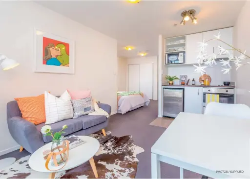  ??  ?? PHOTOS / SUPPLIED 1406/ 1 PARLIAMENT ST, AUCKLAND CBD SIZE: 30sq m plus 6sq m balcony. ASKING PRICE: $ 439,000. BODY CORP: $ 2708.10 INSPECT: Phone for appointmen­t. CONTACT: Michelle & Judi Yurak, Ray White City Apartments, 021 689 821, michelle....