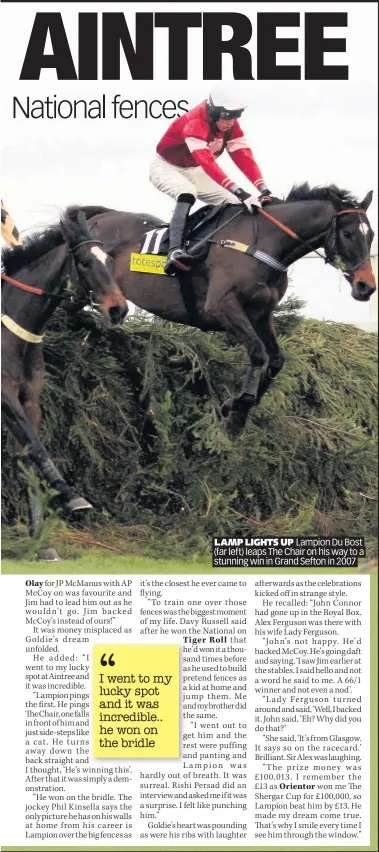  ??  ?? LAMP LIGHTS UP Lampion Du Bost (far left) leaps The Chair on his way to a stunning win in Grand Sefton in 2007