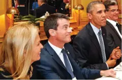  ??  ?? Paris posting: Miss Hartley in France with Barack Obama