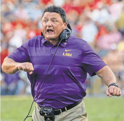  ?? DERICK E. HINGLE/USA TODAY SPORTS ?? LSU head coach Ed Orgeron says, “This team plays well when they are mad. I coach better when I’m mad. I like it. That’s good. We need to be that way.”