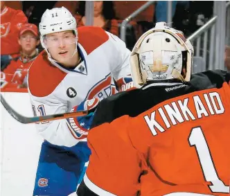  ??  ?? Comme la plupart de ses coéquipier­s, Brendan Gallagher a été frustré par le gardien des Devils, Keith Kincaid.