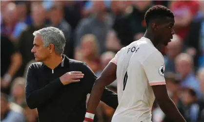  ??  ?? José Mourinho substitute­s Paul Pogba at West Ham in September 2018, shortly after the midfielder had been stripped of Manchester United’s vice-captaincy. Photograph: Eddie Keogh/Reuters
