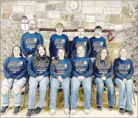  ?? Submitted photo ?? Members of Prairie Grove FFA attended the winter leadership camp at Camp Couchdale: (front, left) Haily Riddle, Aubrey Wood, Chloe Hillian, Reany White, Rylie Bignor, Emma Kelly; (back, left) FFA sponsor Clint Hale, Conner Lantz, Jarret Bone, Brody Ruiz.