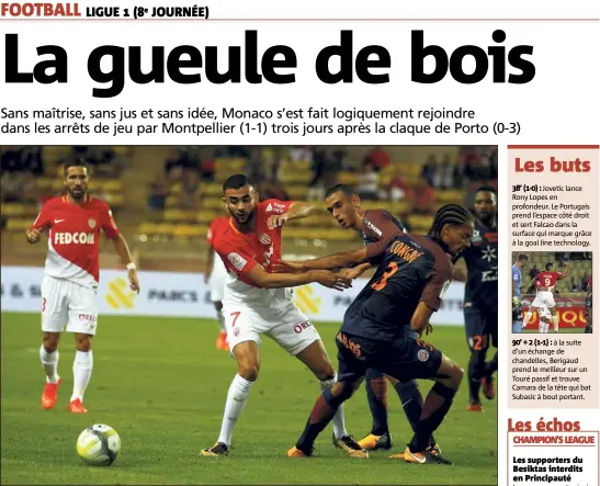  ?? (Photos Jean-François Ottonello) ?? L’AS Monaco de Ghezzal et Moutinho a montré un visage peu séduisant face à Montpellie­r.