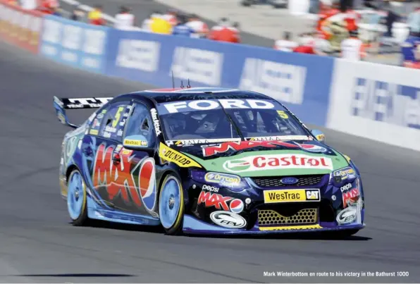  ??  ?? Mark Winterbott­om en route to his victory in the Bathurst 1000