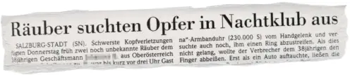  ?? BILD: SN/ARCHIV ?? Die SN berichtete­n am 13. Jänner 1995 von dem brutalen Überfall.