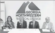  ?? Atrium Health Floyd photo ?? (From left) Becky Redd, GNTC Foundation chair; Heidi Popham, GNTC president; Kurt Stuenkel, Atrium Health Floyd president; and Dr. Sheila Bennett, Atrium Health Floyd senior vice president and chief of patient services, prepare to sign a new agreement designed to boost enrollment in three of GNTC’s healthcare programs.