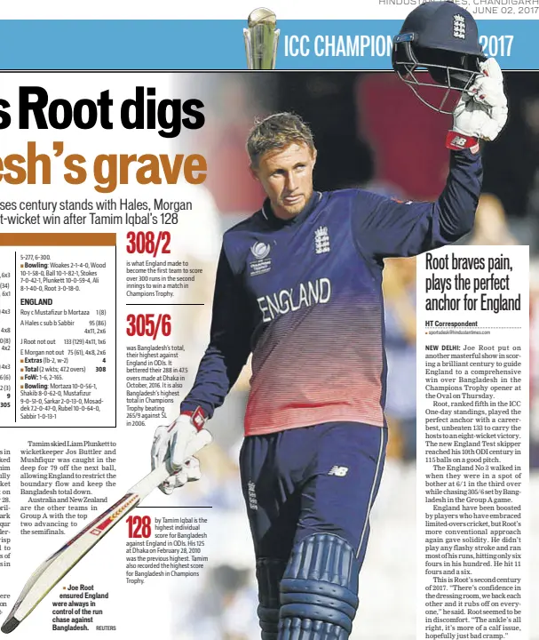  ?? REUTERS ?? Joe Root ensured England were always in control of the run chase against Bangladesh.