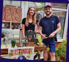  ??  ?? At least there’s no queue: James Cook with his sister Jenni at the bar set up by his girlfriend Casey Jacq