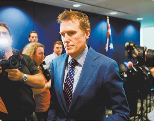  ?? Photo: Stefan Gosatti / AFP ?? Australia’s attorney-general, Christian Porter, leaves a press conference in Perth this week.