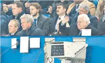  ?? ?? Exit: A glum-looking Marcel Brands (front row, second left) watches Everton’s 4-1 drubbing at home to Liverpool last week