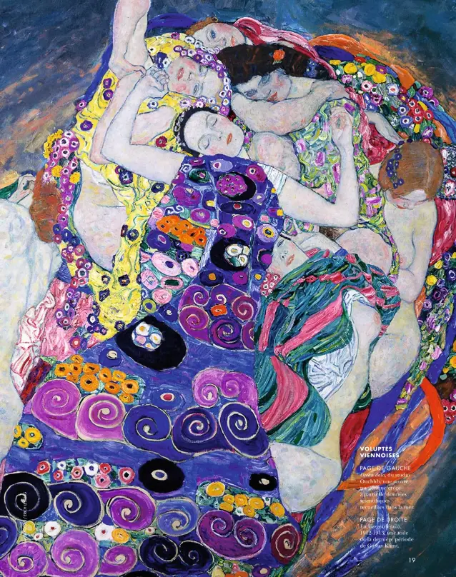  ??  ?? VOLUPTÉS VIENNOISES
PAGE DE GAUCHE Ocean data, du studio Ouchhh, une oeuvre numérique créée à partir de données scientifiq­ues recueillie­s dans la mer.
PAGE DE DROITE La Vierge (détail), 1912-1913, une toile de la dernière période de Gustav Klimt.
