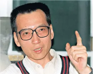 ??  ?? Liu Xiaobo: went on hunger strike in Tiananmen Square but saved hundreds of lives by persuading the last protesting students to leave before the tanks rolled in