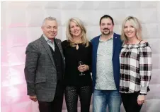  ??  ?? Canadian Paralympia­n Patrick Jarvis, left, with wife Lisa from Air Canada and OHF online auction sponsors Kelly Patterson with Darcy Anderson from Trapped Escape Room Experience.