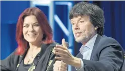  ?? CHRIS PIZZELLO/AP ?? Ken Burns, right, director of the upcoming PBS documentar­y series “Country Music,” takes part in a panel discussion alongside country music performer Roseanne Cash.