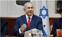  ?? (Abir Sultan/Reuters) ?? PRIME MINISTER Benjamin Netanyahu addresses the weekly cabinet meeting in Jerusalem yesterday.