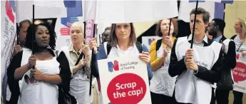  ??  ?? Clear feelings Nurses protest against the one per cent pay cap in London