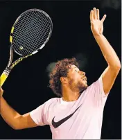  ??  ?? Ready to pounce: Jeremie Boulanger in action under lights during his semi-final with Michael Levy on Monday.
Picture: Karl Phillipson