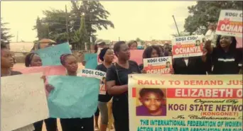  ??  ?? Civil Society Organisati­ons (CSOs) and the Internatio­nal Federation of Women Lawyers in Kogi State, during a peaceful protest in Lokoja over the death of late Elizabeth Ochanya Ogbaje, who was raped by her Uncle and his son in Benue State recently