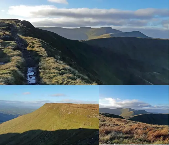  ??  ?? Cribyn & N escarpment from Pen y Fan [Captions clockwise from top]
Cefn Cyff, Cribyn, Pen y Fan and Corn Du from Craig Cwareli; Fan y Big, Cribyn, Pen y Fan and Corn Du from Craig Cwareli; Bwlch y Ddwyllalt from Craig Cwareli