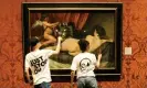  ?? ?? Just Stop Oil protesters smash the glass protecting the painting Rokeby Venus by Diego Velázquez, after Mary Richardson, who cut the painting with a meat cleaver in 1914. Photograph: Antonio Olmos/The Observer