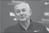  ?? MICHAEL MCANDREWS | HARTFORD COURANT ?? “I'M addicted to basketball. I'm addicted to kids,” said Jim Calhoun, the first men's coach at the University of St. Joseph.