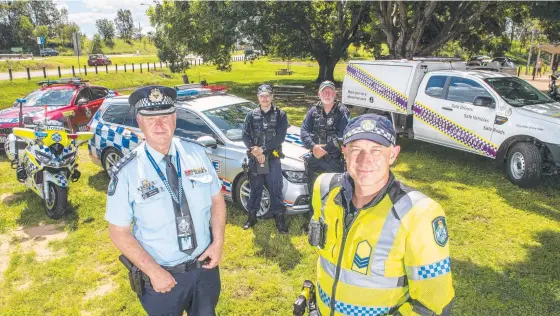  ?? Picture: Nev Madsen ?? HIGHWAY PATROL: Ready to keep the Warrego Highway safe are (from left) Inspector Danny Shaw, Snr Const Jake Perakis and Snr Const Warwick West and Sgt Ray van den Bosch of the Laidley Highway Patrol.