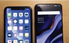  ??  ?? The bezels are much thicker on the iphone XR (left), but the tiny notch on the Oneplus 6T really brings it home.