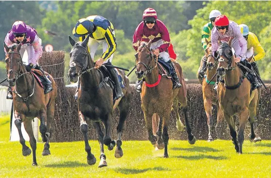  ?? Picture: Steve MacDougall. ?? Kilbree Kid, right, chases down Always On The Run, second left, to win the Kilmany Cup.