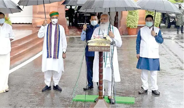  ?? Agence France-presse ?? ↑ Narendra Modi addresses the media representa­tives in New Delhi on Monday.