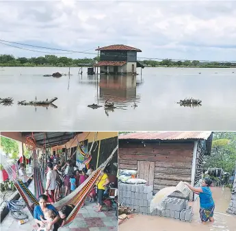  ??  ?? albergues solo en Choluteca. A estas familias se les ha provisto de ropa, colchoneta­s y alimentos. Muchos no han podido volver a sus hogares. SUR. En el albergue del CEB Tiburcio Carías Andino, las familias instalaron hamacas para dormir ante la falta de espacios en las salones de clases. Las galeras están inundadas al igual que las casas.