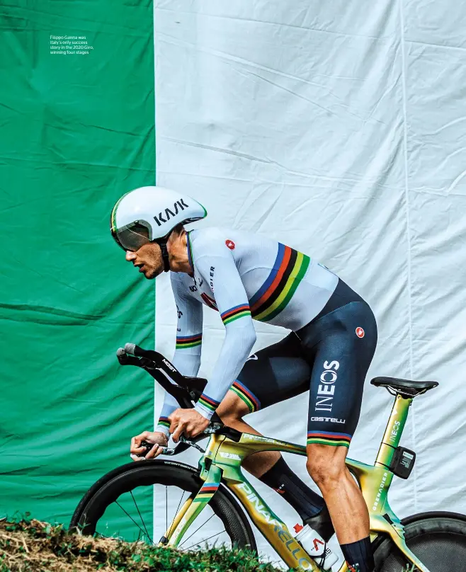  ??  ?? Filippo Ganna was Italy’s only success story in the 2020 Giro, winning four stages