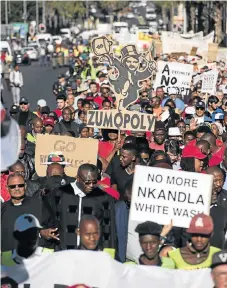  ?? /David Harrison ?? Walking the talk: Several thousand supporters of the Unite Behind coalition march to Parliament in Cape Town on Monday afternoon ahead of Tuesday’s vote on the motion of no confidence in President Jacob Zuma. The coalition supports the motion and wants...