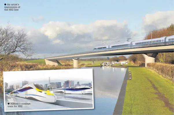  ??  ?? An artist’s impression of the HS2 line Alstom’s concept train for HS2