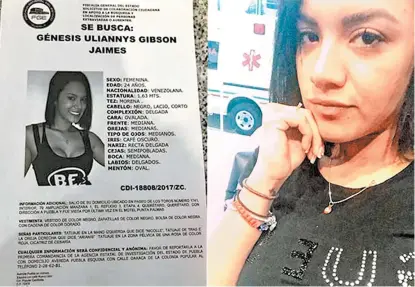  ??  ?? La modelo venezolana, cuyo cuerpo fue hallado en el hotel Platino, en la delegación Venustiano Carranza.