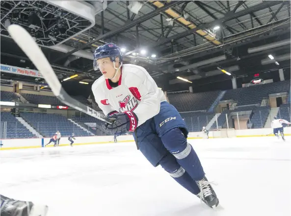  ?? MICHAEL BELL ?? Veteran forward Bryce Platt, released last fall by the Calgary Hitmen, is hoping to revive his WHL career by cracking the roster of his hometown team, the Regina Pats.