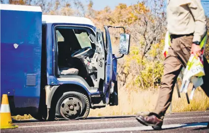  ?? Picture: Gallo Images ?? ONE OF MANY. The scene of a cash-in-transit heist on the Moloto Road near Pretoria. Two security guards transporti­ng cash were on route to Pretoria when they were forced to a halt.